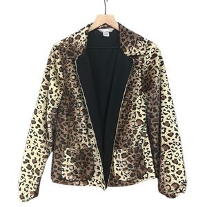 TanJay Leopard Print Open Front Ruched Sleeve Lightweight Jacket Size 12